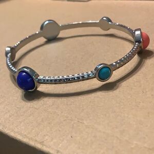 RJG CN‎ Signed Women's Silver Tone Multi-Colored Gemstone Bangle Bracelet